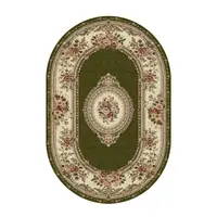Covor Oval, 100 x 200 cm, Verde / Crem, Model Floral Lotos