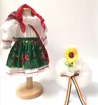 Set Botez Traditional a, Costum Traditional Fetite Verde- 2 piese costumas si lumanare lucrata manual