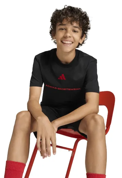 Tricou din bumbac cu decolteu la baza gatului - Negru/Rosu vermillion