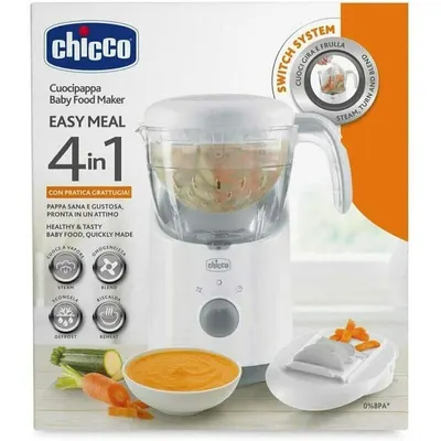 Aparat de gatit, Chicco, Multifunctional, Cu aburi, 4 in 1, 500 W, Fara BPA, Easy Meal, Alb
