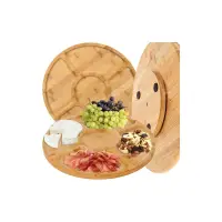 Platou rotativ din bambus, 5 compartimente servire, sarcina maxima 5 kg, diametru 33 cm, baza antiderapanta 15 cm