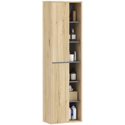 HOMCOM Coloană de Baie de Perete Dulap de Baie cu Compartimente Deschise și 2 Uși 40x24x141,5 cm Natural | Aosom Romania
