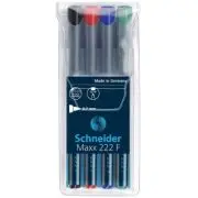 Universal permanent marker SCHNEIDER Maxx 222 F, varf 0.7mm, 4 culori/set
