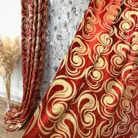Set 2 bucati de Draperie Jacquard, Spiral, 150cm latime x 270cm inaltime, cu rejansa pt sina, Rosu