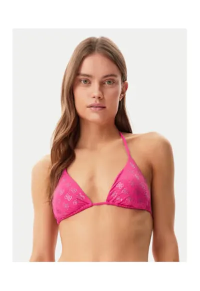 Sutien de baie triunghiular cu logo - roz