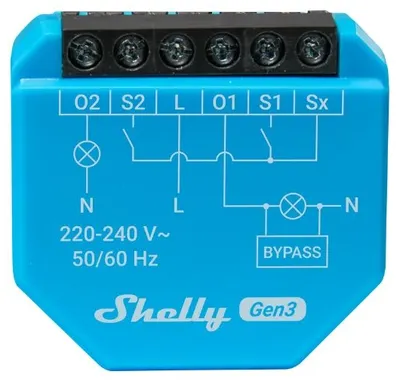 Releu inteligent Shelly – 2L Gen3, 2 canale, fără nul, albastru