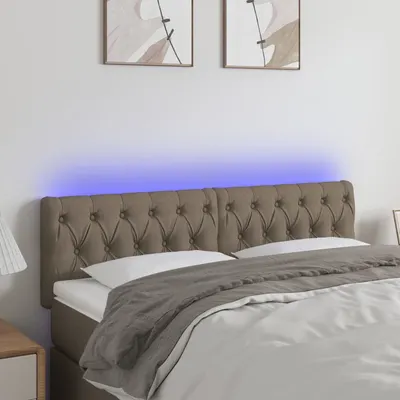 vidaXL Tăblie de pat cu LED, gri taupe, 144x7x78/88 cm, textil