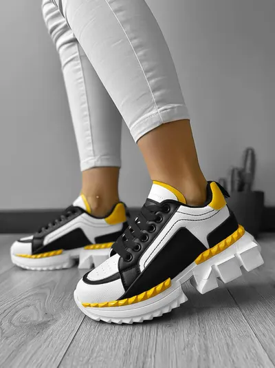 Adidasi dama casual albi cu galben LM052 T2-3