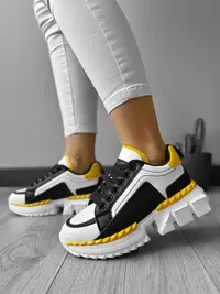 Adidasi dama casual albi cu galben LM052 T2-3