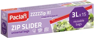 Pungi cu fermoar de uz casnic Paclan - ZZZZZip-it!, 3 l, 15 buc.