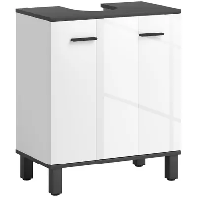HOMCOM Dulap sub lavoar cu 2 uși și raft reglabil pentru lavoar cu sau fără piedestal 60x34x70 cm Alb lucios | Aosom Romania