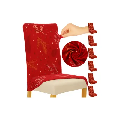 Set 6 huse scaun, model universal, tematica de Craciun, 50x40x40 cm, rosii