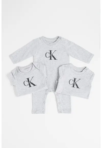 Set de tricou si body-uri din amestec de bumbac - 3 piese - Gri melange