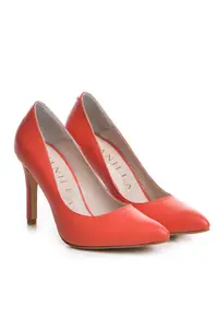 Pantofi Stiletto cu toc Corina Piele naturala - corai