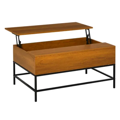 HOMCOM Masă de Cafea Reglabilă Masă de Cafea cu Spațiu de Depozitare Ascuns Masă Reglabilă pentru Salon Sufragerie 90x60,5x45,5 cm Tecă | Aosom Romania