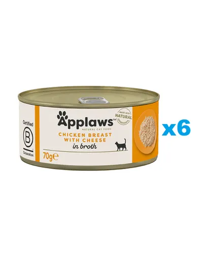 APPLAWS Cat Adult Chicken Breast with Cheese in Broth 6x70 g hrana pisica, piept pui si branza