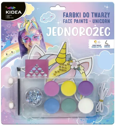 Set vopsele de fata si accesorii Kidea - Unicorn, 6 culori