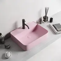 Lavoar baie pe blat, roz mat, dreptunghiular, cu orificiu baterie, Foglia Golar