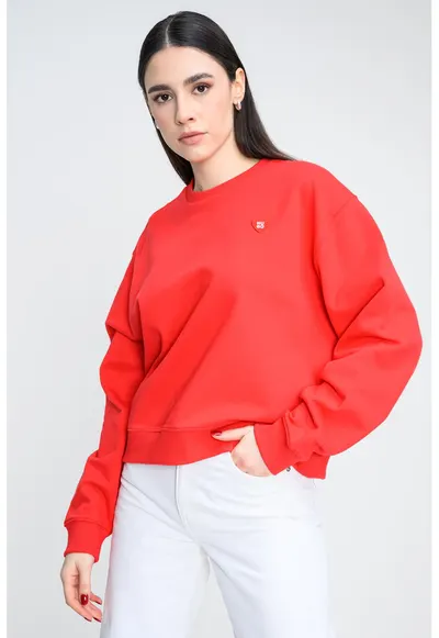 Bluza de trening cu croiala lejera si maneci cazute - Rosu vermillion