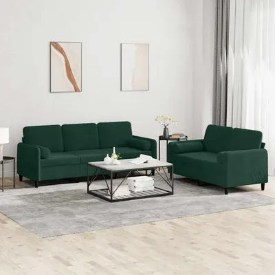vidaXL Set canapea cu perne, 2 piese, verde închis, catifea