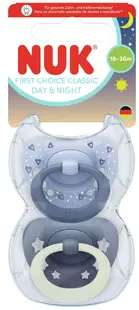 Suzete din silicon NUK First Choice - Day & Night, 18luni+, pentru băiat, albastru, 2 buc
