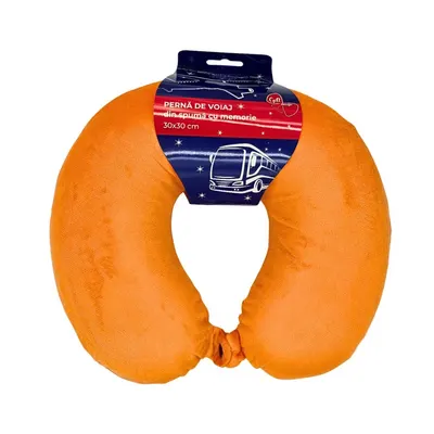 Pernă de călătorie, pentru adulți, culoare portocaliu, din spumă cu memorie, 30 cm