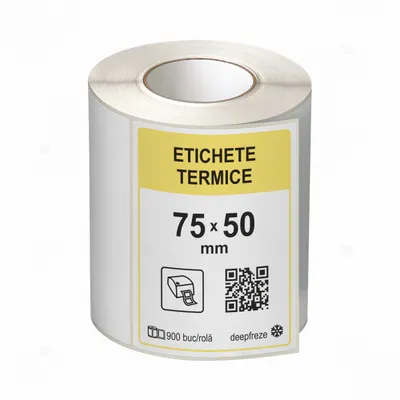 Role etichete termice autoadezive 75x50 mm, adeziv deepfreeze, 900 etichete rola