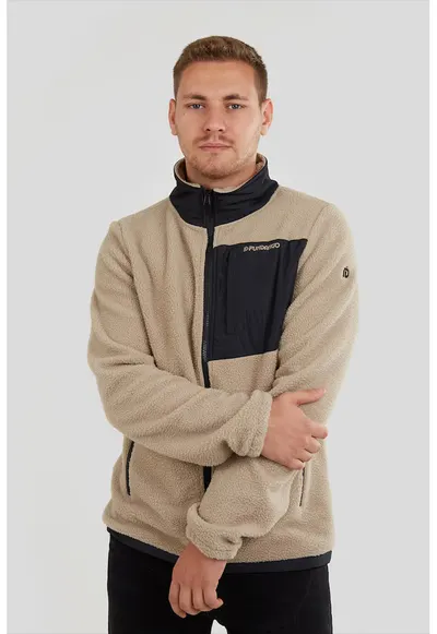 Jacheta regular fit din fleece Haven Hybrid - Maro nisip