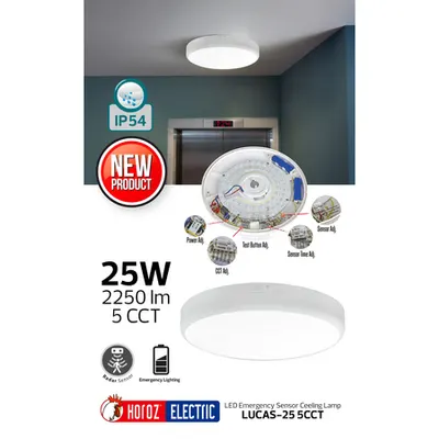 Plafoniera LED cu Senzor Radar si Kit de Emergenta Horoz LUCAS-25, 25W, 2250 lm, 5CCT Ajustabil, IP54