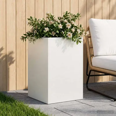 vidaXL Vază pentru Grădină Alb 40 x 40 x 75 cm Oțel laminat la rece