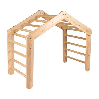 Triunghi Pikler de cățărat în culoare naturală din lemn de pin 112x61x94 cm Montessori – Meowbaby