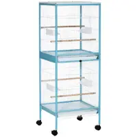 PawHut Colivie pentru Păsări, Volieră cu 4 Roți Pivotante, Tăvi Detașabile și Recipiente din Plastic, 51,5x50x140 cm, Albastru | Aosom Romania