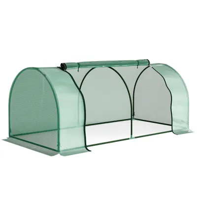 Sera Tunel Outsunny din Otel si cu Capac din PVC, 200x100x80 cm, Transparent si Verde | Aosom Romania