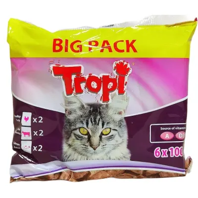 Hrana umeda pentru Pisici Tropi, Pui, Vita si Somon, 6 x 100 g 6x100g