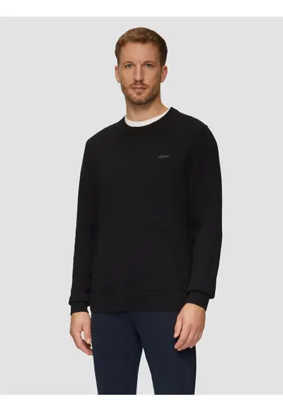 Pulover tricotat barbati cu decolteu la baza gatului - Regular Fit - - Negru