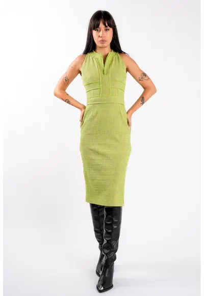 Rochie midi cambrata din tweed lime