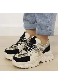Sneakers bej/negru cu talpa groasa DKB9201 M4 19943 - Negru