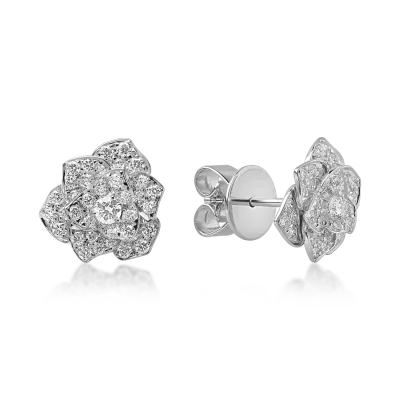 Cercei floare din aur alb cu diamante de 0.5ct
