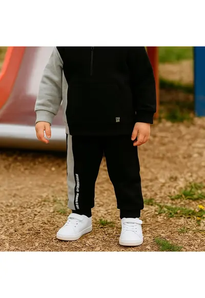 Pantaloni sport cu dunga laterala Gri - City Boys - Negru si Gri - pentru baietei - Negru