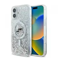 Husa MagSafe pentru Apple iPhone 16, Karl Lagerfeld, Glitter Liquid Karl & Choupette' s Heads, Transparenta