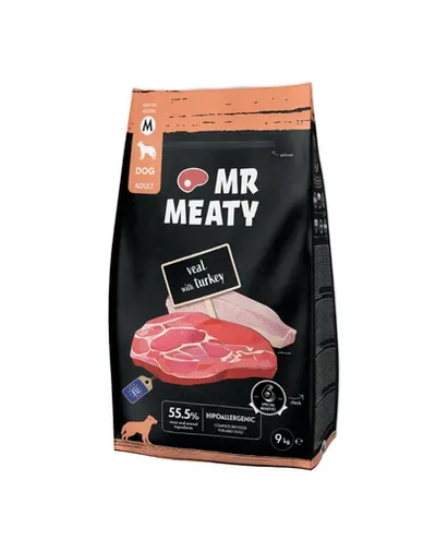 Hrană uscată câini adulți digestie sensibilă vițel și curcan MR MEATY 9 kg