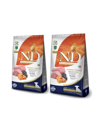 FARMINA N&D GF Pumpkin Lamb & Blueberry Puppy Mini 2 x 2,5 kg pentru catei de rasa mica