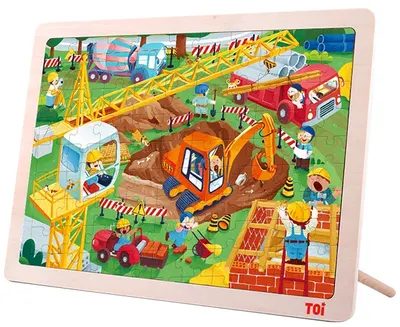 Puzzle din lemn pentru copii Toi World - Santier, 100 piese