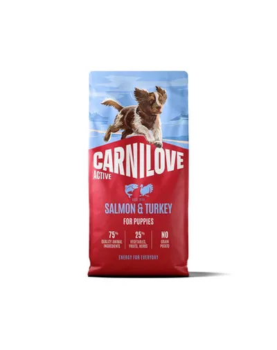 Hrană pui de câini 12 kg CARNILOVE Active Dog Salmon & Turkey Puppies, somon și curcan