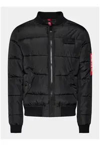 Geaca de iarna barbati - neagra - poliester - fermoar -