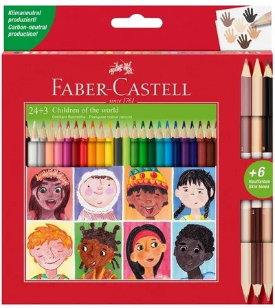 Creioane Faber-Castell - Triangular, 24 de culori standard și 3 culorile corpului