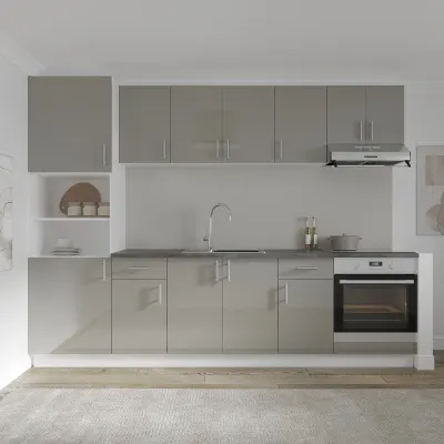 Set Bucatarie Karo V24, Gri Lucios/Alb, MDF, Blat Thermo 28 mm, L 280 cm