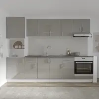 Set Bucatarie Karo V24, Gri Lucios/Alb, MDF, Blat Thermo 28 mm, L 280 cm