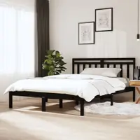 Gossi cadru pat, negru, 140x190 cm, lemn masiv de pin
