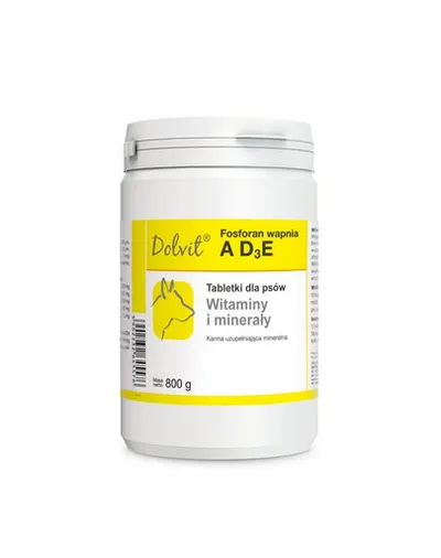 Suplimente pentru câini cu calciu, fosfor și vitamine AD3E DOLFOS Dolvit 800 g